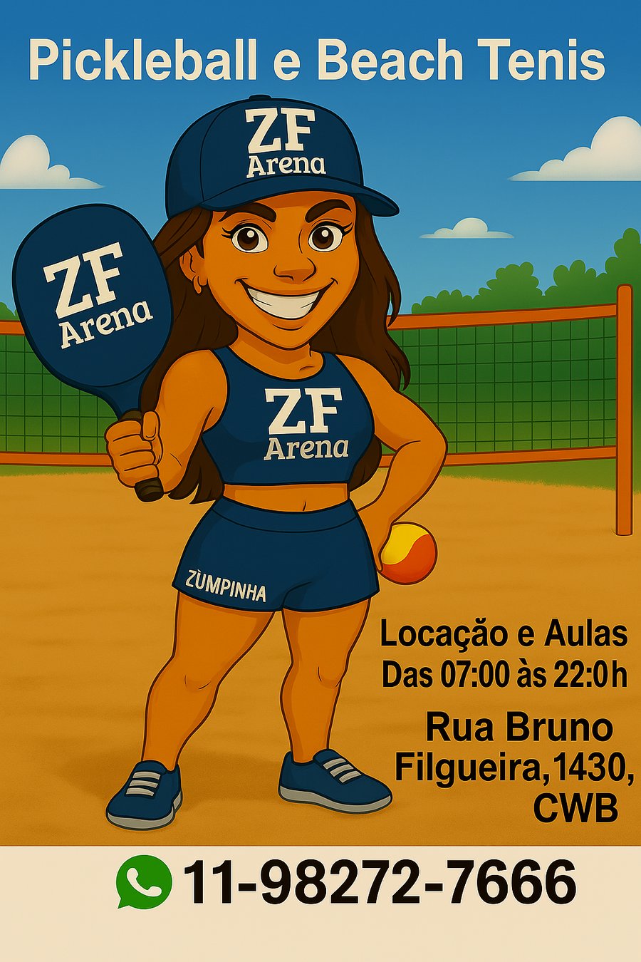 Pôster de divulgação do beach tênis com a Zumpinha